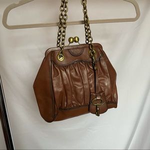 Fossil Leather Clasp Purse With Gold Chain Strap